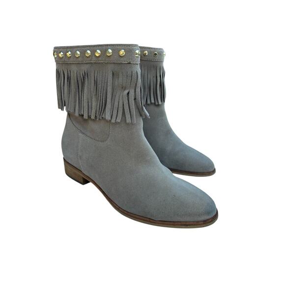 Michael Kors Billy Bootie Suede Boot Women's Size 8 Fringe Gold Studded Khaki - Picture 11 of 11